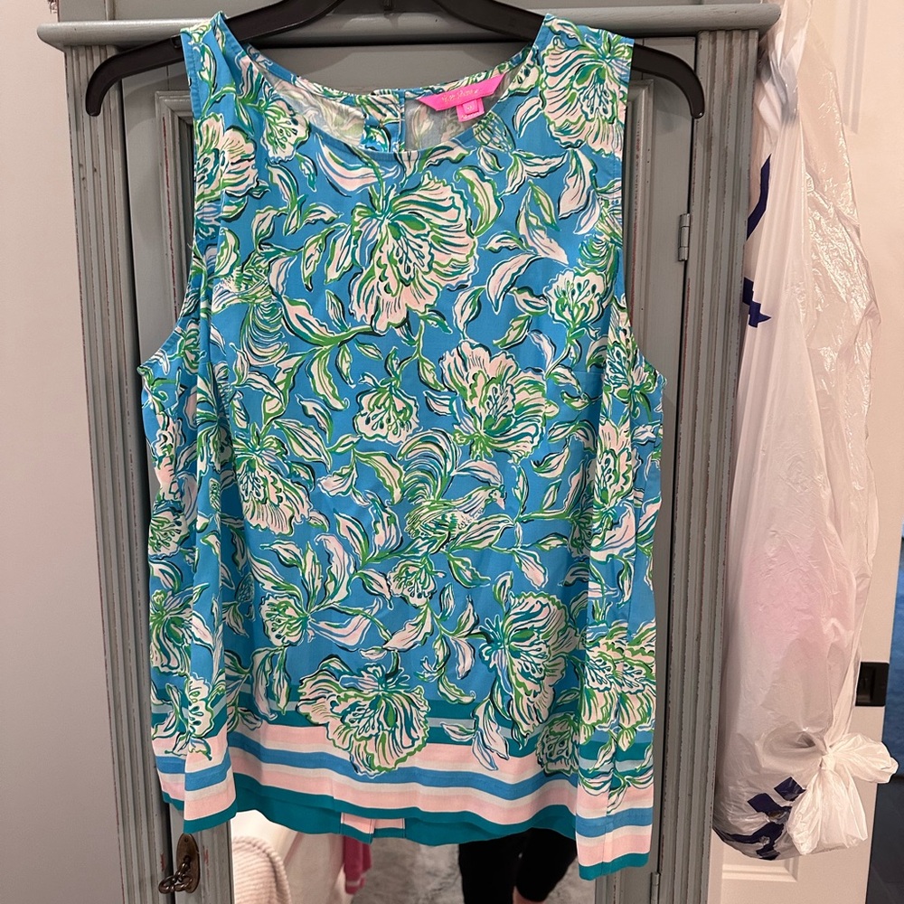 Lilly Pulitzer Blue and Green Floral Blouse